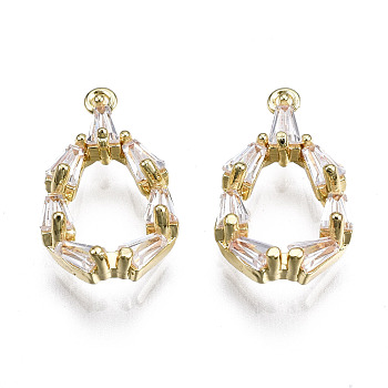 Brass Inlaid Clear Cubic Zirconia Charms, Teardrop, Golden, 14x8x3mm, Hole: 0.7mm