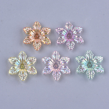 Transparent Acrylic Bead Caps, AB Color, 6-Petal, Flower, Mixed Color, 5x28x25mm, Hole: 1.8mm, about 630pcs/500g