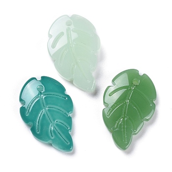 Baking Paint Imitation Jade Glass Pendants, Leaf, Mixed Color, 24x15x3mm, Hole: 1.5mm