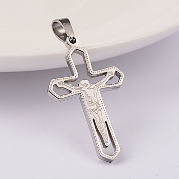 Cross 304 Stainless Steel Pendants, Stainless Steel Color, 33x19.5x2mm, Hole: 6x4mm