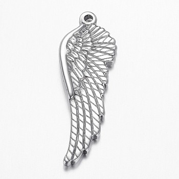 304 Stainless Steel Pendants, Wing, Stainless Steel Color, 38.5x13x3mm, Hole: 1.8mm