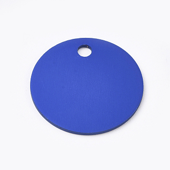 Aluminum Pendants, Blank Tags, Flat Round, Royal Blue, 25x1mm, Hole: 3mm