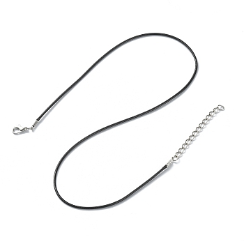 PU Leather Cord, with Platinum Tone Iron Extender Chain & Lobster Claw Clasp, for Necklace Making, Black, 18 inch(45.8cm)