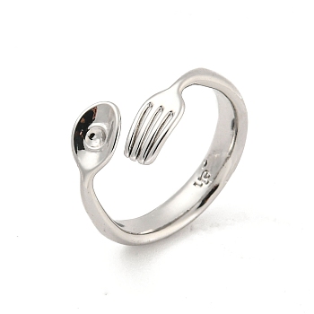 Spoon & Fork Brass Open Cuff Rings, Long-Lasting Plated, Platinum, US Size 6 3/4(17.1mm)