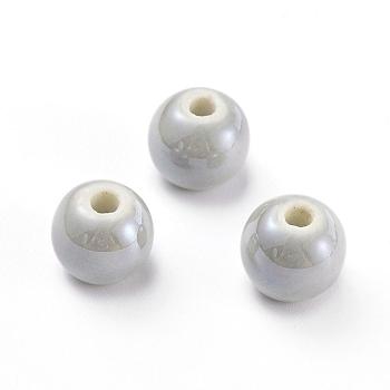 Handmade Porcelain Beads, Pearlized, Round, Dark Gray, 8mm, Hole: 2mm