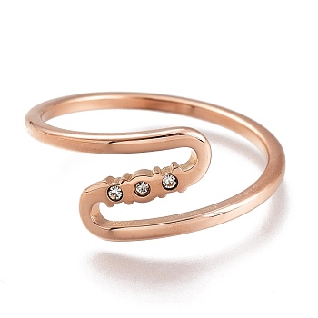 304 Stainless Steel Finger Rings, with Clear Cubic Zirconia, Rose Gold, US Size 7, Inner Diameter: 17mm
