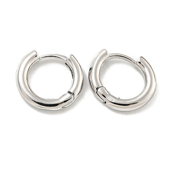 Brass Hoop Earrings, Round, Real Platinum Plated, 12x2mm