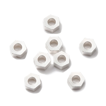 Brass Beads, Lead Free & Cadmium Free, Hexagon, 925 Sterling Silver Plated, 6x6.5x2.5mm, Hole: 3mm