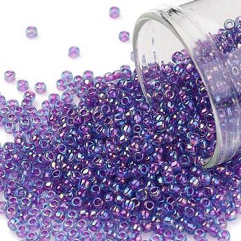 TOHO Round Seed Beads, Japanese Seed Beads, (776) Magenta Lined Aqua Rainbow, 11/0, 2.2mm, Hole: 0.8mm, about 1110pcs/10g