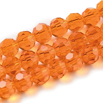 Transparent Glass Beads, Faceted(32 Facets), Round, Dark Orange, 6mm, Hole: 1mm, about 98pcs/strand, 20.47 inch(52cm)