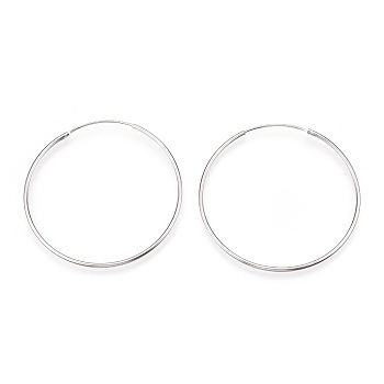 Anti-Tarnish Rhodium Plated 925 Sterling Silver Earring Hoop, with 925 Stamp, Platinum, 50.5mm, Pin: 0.8mm