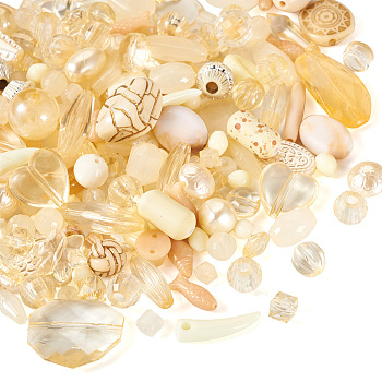 Pandahall 100G Imitation Pearl Acrylic Beads, Pearlized, Mixed Shapes, Beige, 8~32x8~32x8~17mm