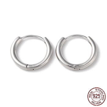 Rhodium Plated 925 Sterling Silver Huggie Hoop Earrings, with S925 Stamp, Platinum, 13x14x2mm