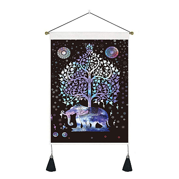 Colorful Elephant Polyester Wall Hanging Tapestry, Vertical Tree of Life Pattern Tapestry, for Home Decoration, Rectangle, Medium Purple, 500x350mm