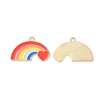 Alloy Enamel Pendants, Rainbow with Heart Charm, Light Gold, Red, 18x27x1mm, Hole: 1.8mm