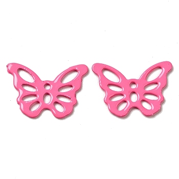 Spray Painted 201 Stainless Steel Pendants, Butterfly Charms, Hot Pink, 15x10.5x0.5mm, Hole: 1.2mm