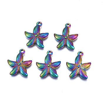 Ion Plating(IP) 304 Stainless Steel Pendants, Flower, Rainbow Color, 22.5x19x4mm, Hole: 2mm