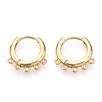 Brass Earring Findings, Ring, Real 18K Gold Plated, 15x2mm, Hole: 1mm, Pin: 0.8mm