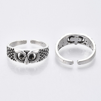 Tibetan Style Alloy Finger Cuff Rings, Open Rings Rhinestone Settings Components, Lead Free & Cadmium Free, Owl, Antique Silver, Size 8, 18mm, Fit For 2mm rhinestone