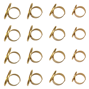 16Pcs 4 Size Adjustable Brass Finger Rings Components, Pad Ring Base Settings, Flat Round, Golden, US Size 6~7 3/4(16.5~17.9mm), Tray: 16~25mm, 4Pcs/size