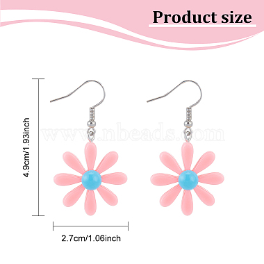 8 Pairs 8 Colors Daisy Flower Resin Dangle Earrings(EJEW-AN0001-35)-2