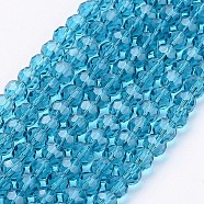 Faceted(32 Facets) Round Glass Beads Strands, Steel Blue, 4mm, Hole: 1mm, about 98pcs/strand, 13.7 inch(X-EGLA-J042-4mm-14)