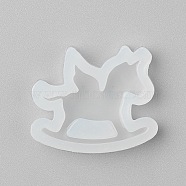 Food Grade Silicone Molds, Fondant Molds, For DIY Cake Decoration, Chocolate, Candy, UV Resin & Epoxy Resin Jewelry Making, Wooden Horse, White, 32x37x8mm(DIY-E021-15)