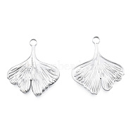 201 Stainless Steel Pendants, Ginkgo Leaf, Stainless Steel Color, 27x23x2mm, Hole: 3mm(STAS-N098-250P)