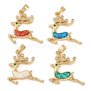 Chastmas Theme Brass Micro Pave Cubic Zirconia Pendants, with Synthetic Opal, Long-Lasting Plated, Lead Free & Cadmium Free, Elk, Real 18K Gold Plated, 24x21.5x3mm, Hole: 4.5x3mm(KK-U032-12G)