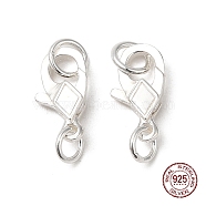925 Sterling Silver Lobster Claw Clasps with Jump Rings, Rhombus, Silver, 11x6x2mm(STER-D006-22S)