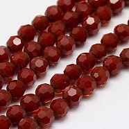 Faceted(32 Facets) Glass Beads Strands, Round, Dark Red, 8mm, Hole: 1mm, about 70~72pcs/strand, 22.6 inch(EGLA-J042-8mm-24)