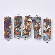 Synthetic Regalite and Aqua Terra Jasper Links connectors, Edge Platinum Plated, with Iron Loop, Rectangle, Colorful, 45~46x13x5.5mm, Hole: 1.6mm(G-R455-01)