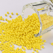 11/0 Grade A Round Glass Seed Beads, Baking Paint, Yellow, 2.3x1.5mm, Hole: 1mm, about 48500pcs/pound(SEED-N001-A-1001)