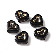 Opaque Acrylic Beads, Golden Metal Enlaced, Heart, Black, 12.5x14.5x5mm, Hole: 1.8mm, about 750pcs/500g(OACR-E015-24)