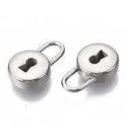 304 Stainless Steel Pendants, Flat Round Lock, Stainless Steel Color, 19x12x5mm, Hole: 6x4mm(STAS-S079-165)