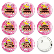 Tinplate Brooch, with Plastic Bottom & Iron Pin, Flat Round, Colorful, Birthday Themed Pattern, 58x4mm, 9pcs/set(JEWB-WH0012-021)