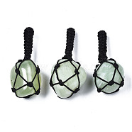 Natural New Jade Pendants, with Woven TaiWan Nylon Thread, Nuggets, 40~60x20~27x12~24mm, Hole: 10~16mm(G-N0326-93I)