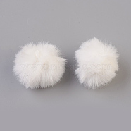 Handmade Faux Rabbit Fur Pom Pom Ball Covered Pendants, Fuzzy Bunny Hair Balls, with Elastic Fiber, White, 30~40mm, Hole: 2x4mm(WOVE-F021-A19)