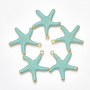 Spray Painted Alloy Pendants, Starfish/Sea Stars, Light Gold, Medium Aquamarine, 29x27x3mm, Hole: 2mm(X-PALLOY-T065-24B)