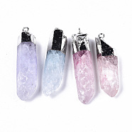 Electroplate Natural Quartz Crystal Pendants, with Platinum Iron Loops, Dyed, Hexagonal Prism , 44~50x12~13x10~11mm, Hole: 2.5mm(G-S359-203)