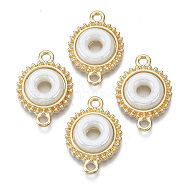 Porcelain Links Connectors, with Light Gold Plated Brass Findings, Donut, Creamy White, 21x14x3mm, Hole: 1.8mm(KK-N235-035F)