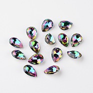 Faceted Teardrop K9 Glass Rhinestone Cabochons, Pointed Back & Back Plated, Grade A, Colorful, 10x7x4mm(RGLA-I001-10x7mm-028)