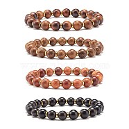 Natural Wood Round Beads Stretch Bracelet, Non-magnetic Synthetic Hematite Beads Energy Power Bracelet for Women, Mixed Color, Inner Diameter: 2-3/8 inch(5.9cm)(BJEW-JB07140)