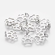 304 Stainless Steel Pendants, Dog Paw Prints, Stainless Steel Color, 13x12x1mm, Hole: 4mm(STAS-Q201-T452S)