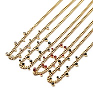 Rhinestone Charms Necklace with Curb Chains, Gold Plated 304 Stainless Steel Jewelry for Women, Mixed Color, 15.00 inch(38.1cm)(NJEW-P229-19G)
