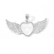 Alloy Pendant Cabochon Settings, with Crystal Rhinestone, Cadmium Free & Lead Free, Heart with Wing, Silver, Tray: 23x25mm, 38.5x88x5mm, Hole: 16x6mm(PALLOY-S107-002S-RS)
