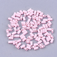 2-Hole Baking Paint Glass Seed Beads, Rectangle, Pink, 4.5~5.5x2x2~2.5mm, Hole: 0.5~0.8mm(SEED-S023-17B-23)