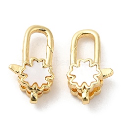 Rack Plating Brass Lobster Claw Clasps, with Shell, Cadmium Free & Lead Free, Real 18K Gold Plated, Long-Lasting Plated, Flower, 18x10x5.5mm, Hole: 3x1.4mm(KK-C025-02D-G)