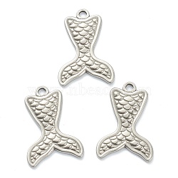 304 Stainless Steel Pendants, Textured Mermaid Tail Shape, Stainless Steel Color, 27x19x2mm, Hole: 2mm(STAS-P279-35P)