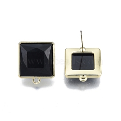 Alloy Stud Earring Findings with Resin, with Horizontal Loops and 304 Stainless Steel Pins, Square, Light Gold, Cadmium Free & Nickel Free & Lead Free, Black, 19x16.5mm, Hole: 1.4mm, Pin: 0.7mm(PALLOY-N150-84A)